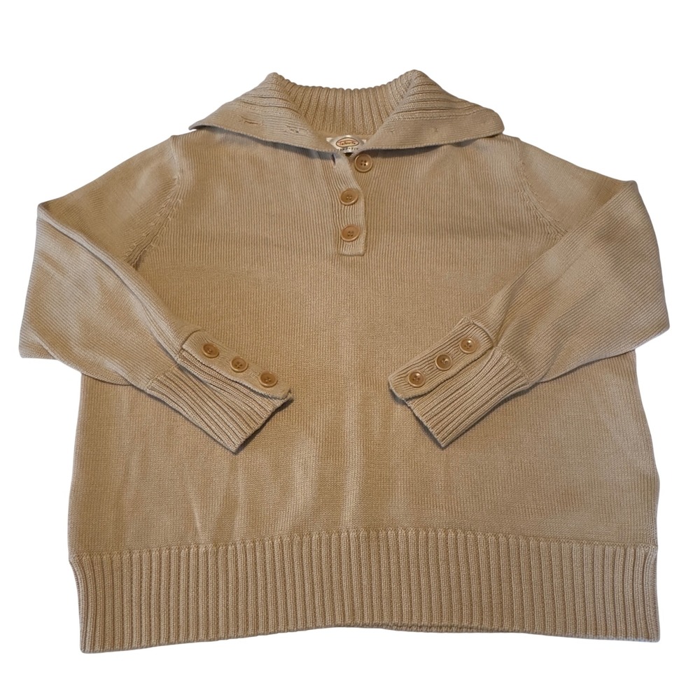 Talbots Woman Petites Tan 100% Mercerized Cotton Ribbed Button Neck Sweater XL‎